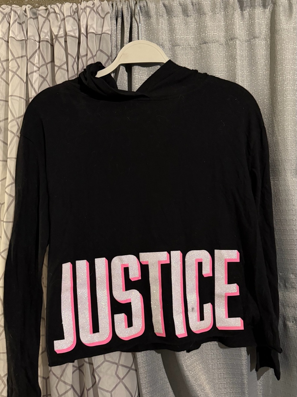 Justice Girls' Black Hoodie Top with Pink & White Logo